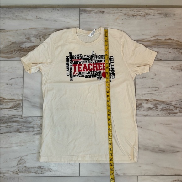 Bella + Canvas “TEACHER” Graphic Tee Size L Ivory Cotton T-Shirt - Picture 5 of 7
